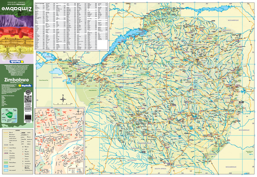 Map of Zimbabwe with various details and a green border on the left.