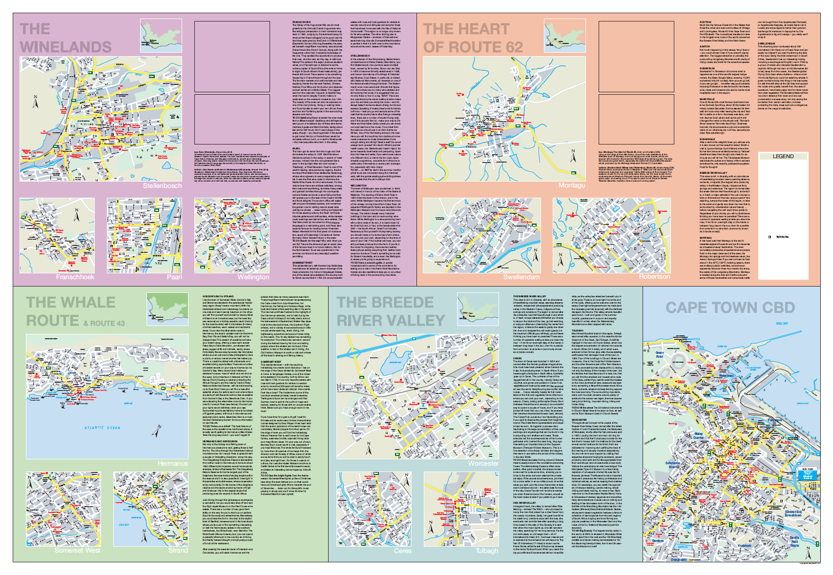 A poster showcasing various towns with text and maps.