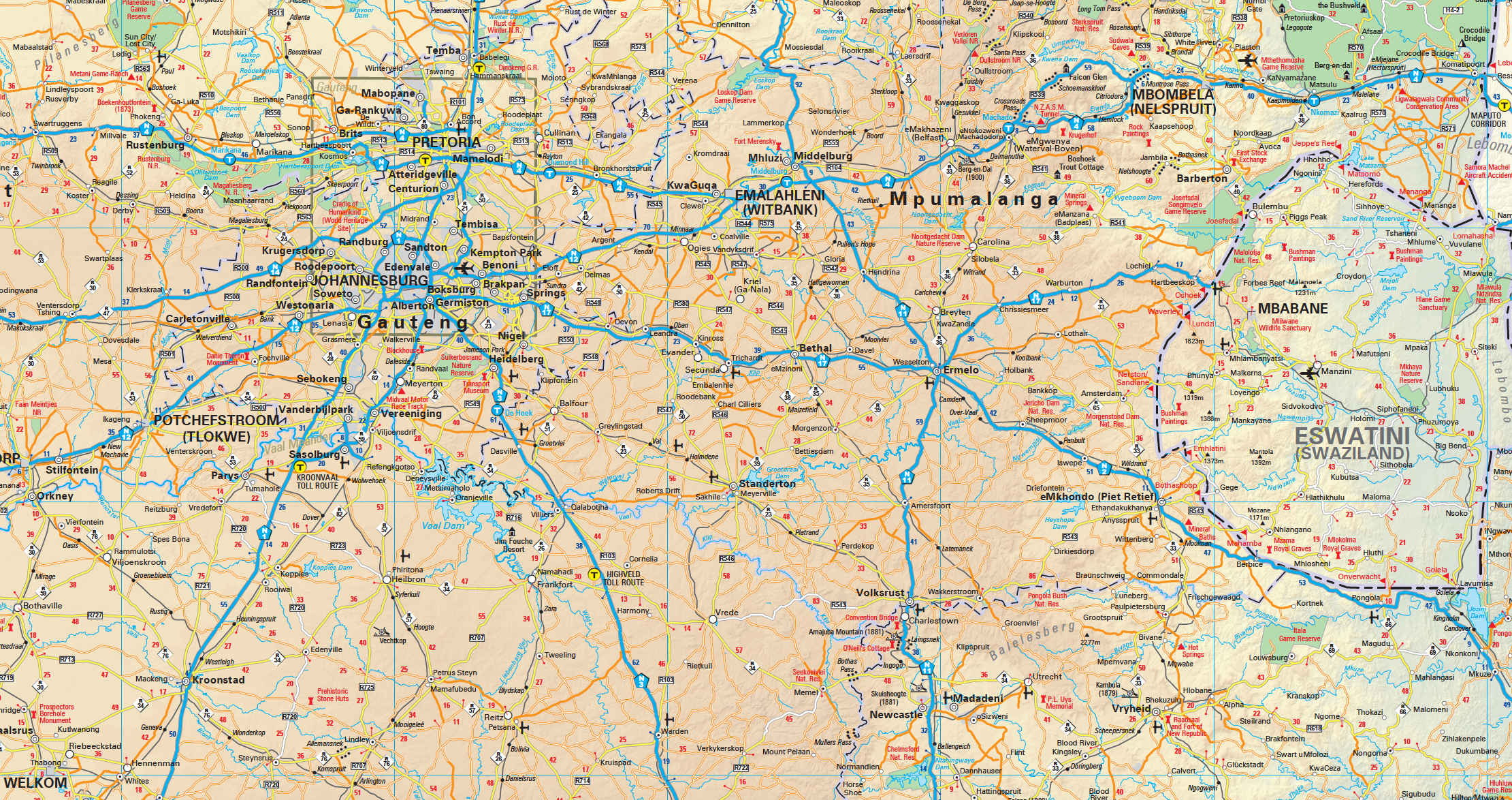 Map of eastern South Africa and Eswatini with major cities and roads labelled.