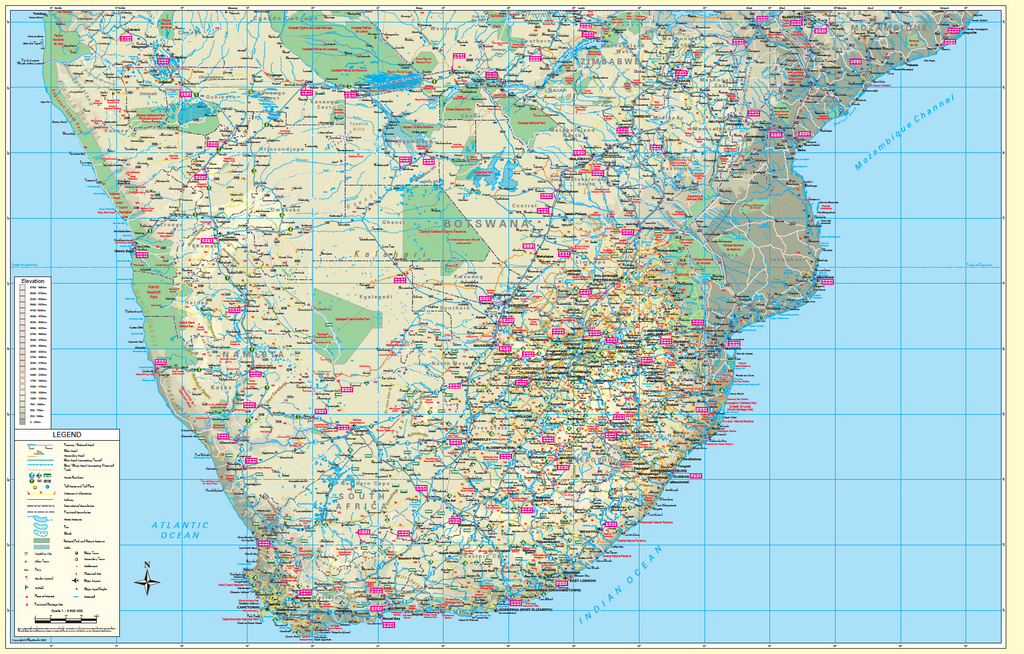Map of southern Africa with various colour codes and labels.