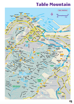 Map of Table Mountain surrounding suburbs with various routes and landmarks labelled.