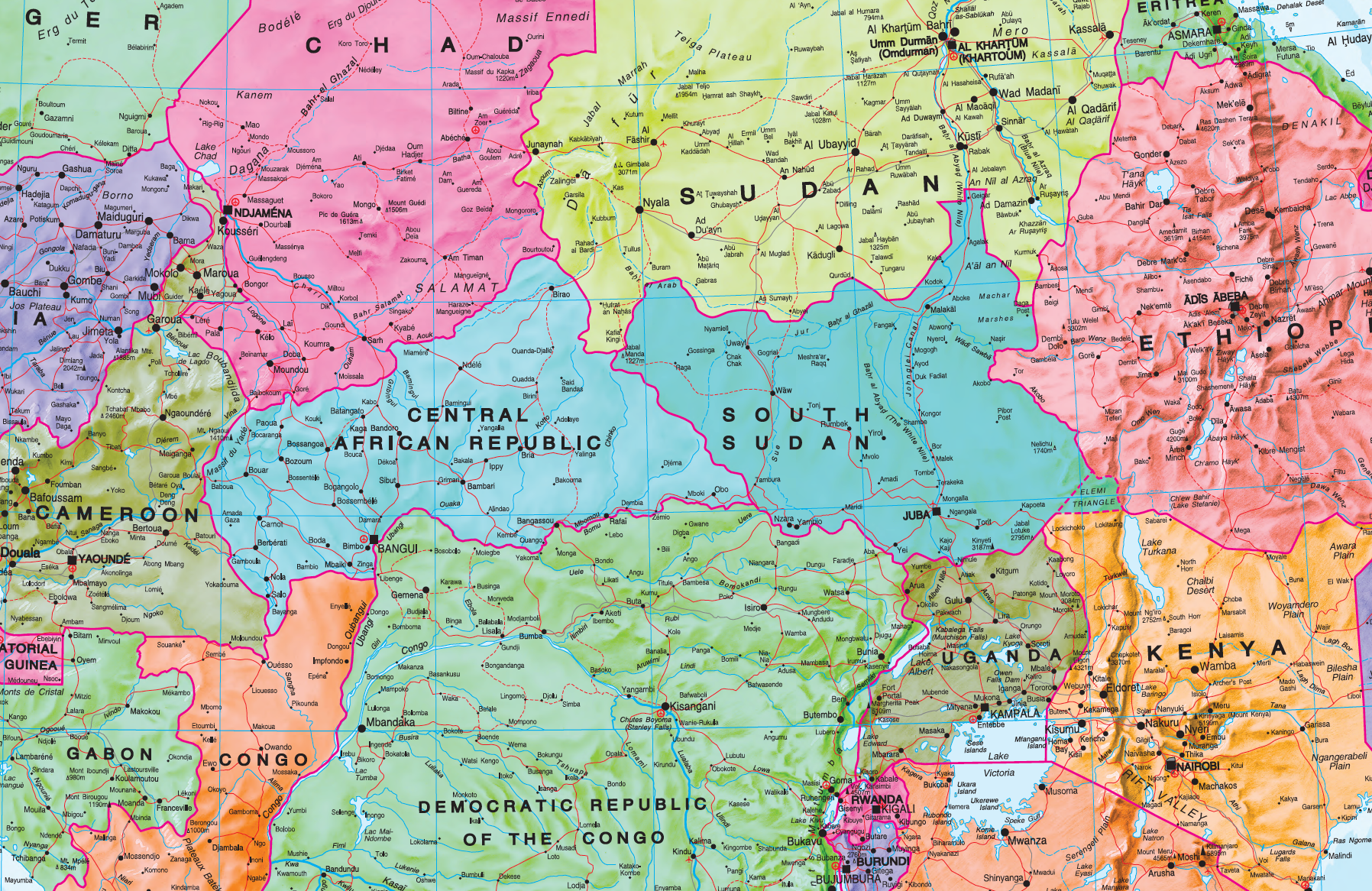 Colorful political map of Africa with various countries labelled.