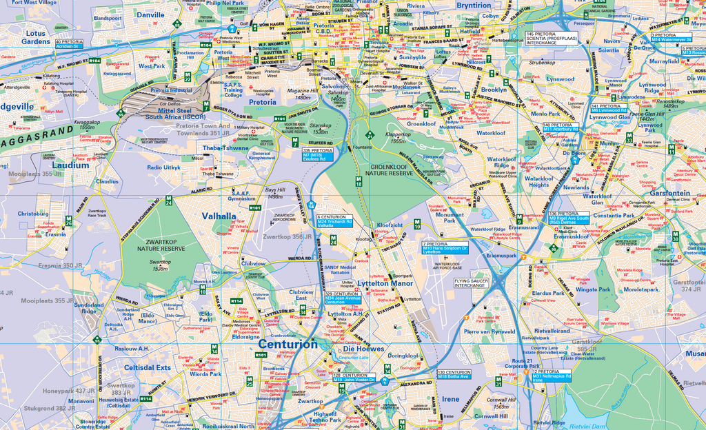 Map of Centurion with various routes and locations marked.