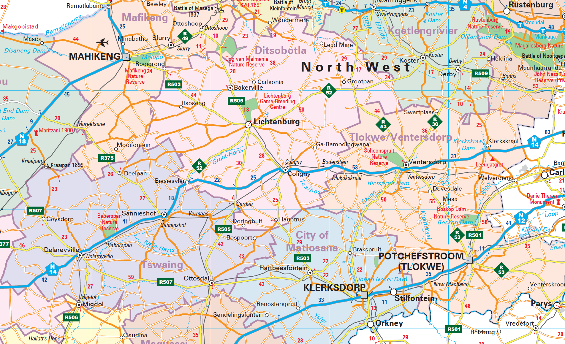 Map of North West region with various locations marked