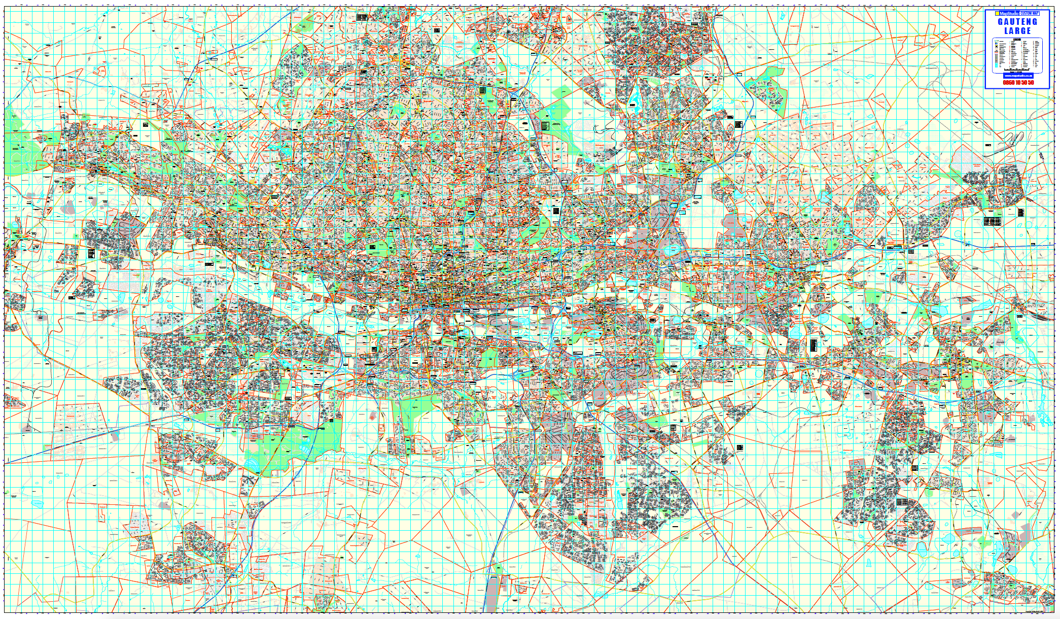 Map Studio Joburg Large Wall Map, full sheet, showing street-level coverage of the central Gauteng conurbation at 1:25 000.