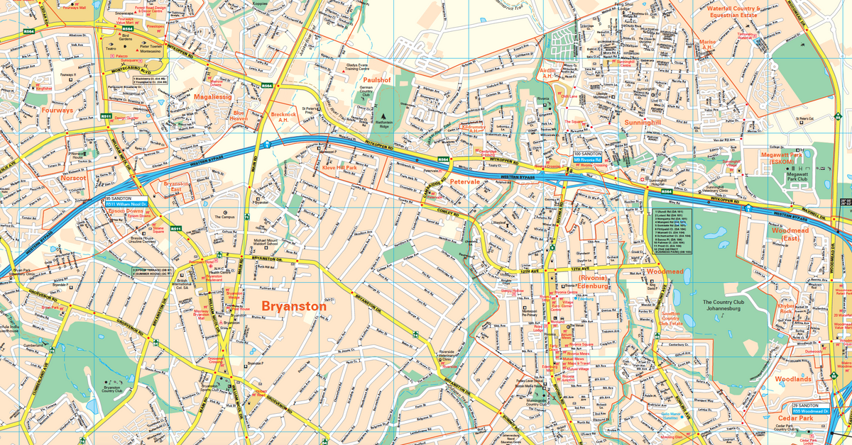 Detail from the Joburg Large Wall Map at 1:25 000