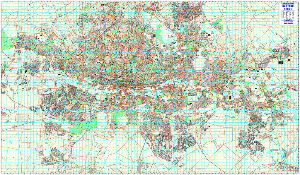 Map Studio Joburg Large Wall Map, full sheet, showing street-level coverage of the central Gauteng conurbation at 1:25 000.